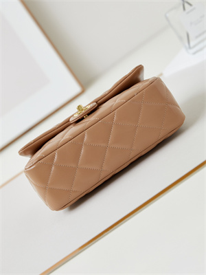 Cha.nel Mini Flap Bag with Top Handle Shiny Lambskin & Gold-Tone Metal Brown AS5043