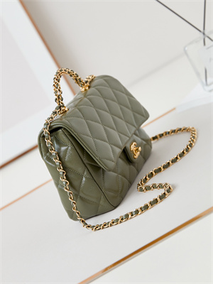 Cha.nel Mini Flap Bag with Top Handle Shiny Lambskin & Gold-Tone Metal Green AS5043