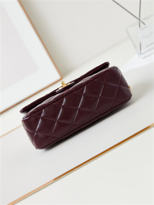 Cha.nel Mini Flap Bag with Top Handle Shiny Lambskin & Gold-Tone Metal Burgundy AS5043