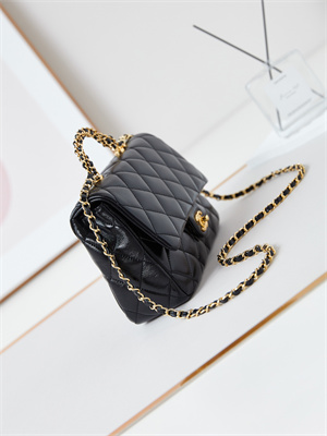 Cha.nel Mini Flap Bag with Top Handle Shiny Lambskin & Gold-Tone Metal Black AS5043