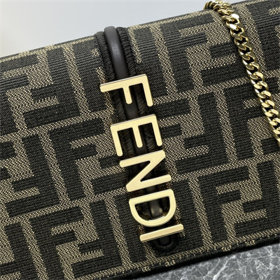 Fendigraphy Chain Wallet FF Fabric Brown