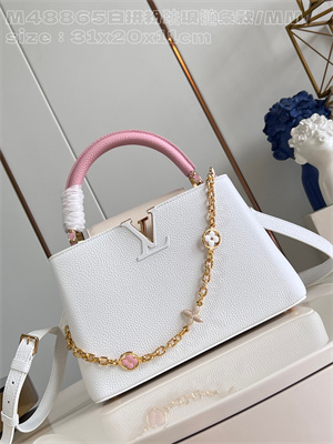 L.V Capucines MM Bag Taurillon Leather White/Pink M48865
