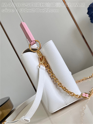L.V Capucines MM Bag Taurillon Leather White/Pink M48865