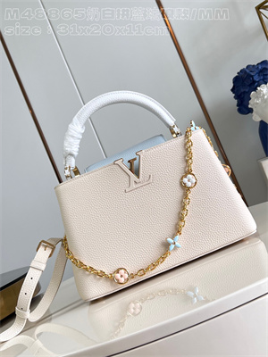 L.V Capucines MM Bag Taurillon Leather Cream/Blue M48865