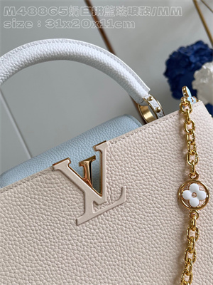 L.V Capucines MM Bag Taurillon Leather Cream/Blue M48865