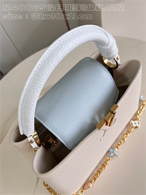 L.V Capucines MM Bag Taurillon Leather Cream/Blue M48865