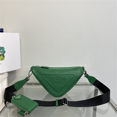 Prada Triangle leather shoulder bag Green Color 1BH190