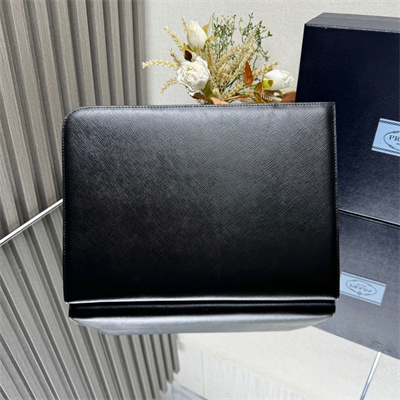 Prada Saffiano Leather Document Clutch/Pouch Black 2VN003