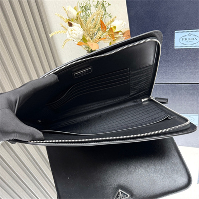 Prada Saffiano Leather Document Clutch/Pouch Black 2VN003