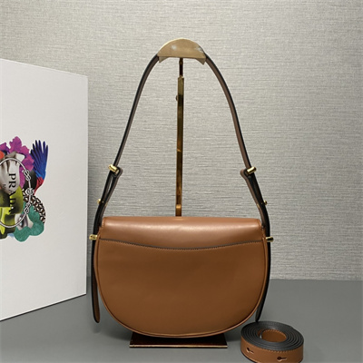 Prada Arqué leather shoulder bag with flap Cognac 1BD365