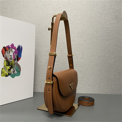 Prada Arqué leather shoulder bag with flap Cognac 1BD365