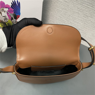 Prada Arqué leather shoulder bag with flap Cognac 1BD365
