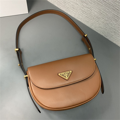 Prada Arqué leather shoulder bag with flap Cognac 1BD365