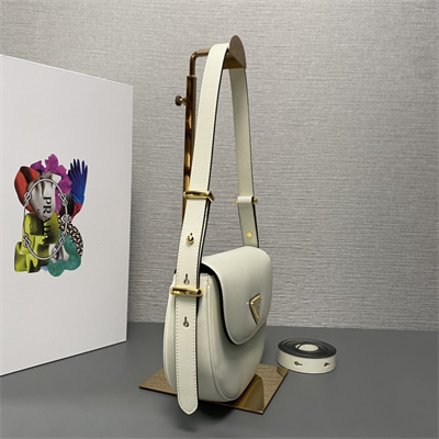 Prada Arqué leather shoulder bag with flap White 1BD365