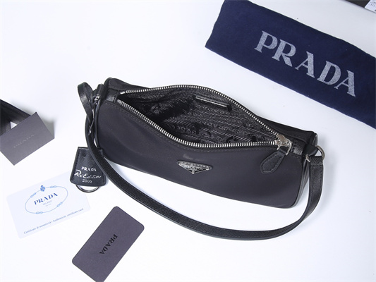 Prada Re-Edition 2005 Nylon And Saffiano Leather Mini Bag In Black 1NE633