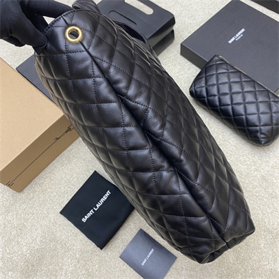 Y.S.L ICARE MAXI SHOPPING BAG IN QUILTED LAMBSKIN Black Color Gold Tone Metal