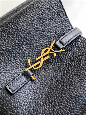 Y.S.L LE 5 A 7 Mini HOBO BAG In Black Grained Calfskin Leather