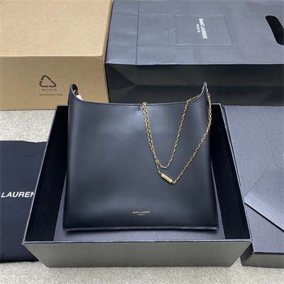 Y.S.L Liane Calfskin Leather Chain Shoulder Bag Black