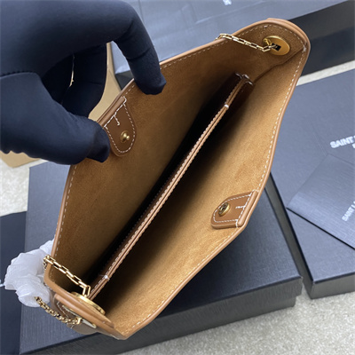 Y.S.L Liane Calfskin Leather Chain Shoulder Bag Brown