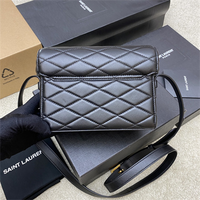 Y.S.L June Box Bag In Quilted Lambskin Black Gold Tone Metal