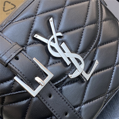 Y.S.L June Box Bag In Quilted Lambskin Black Silver Tone Metal