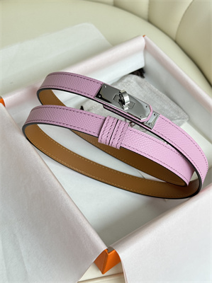 Hermes Kelly 18 Belt Epsom Leather Silver Hardware Peach Pink