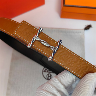Hermes H Torsade belt buckle & Hermes sur Mer reversible Epsom leather Silver Hardware strap 25MM Brown/Black