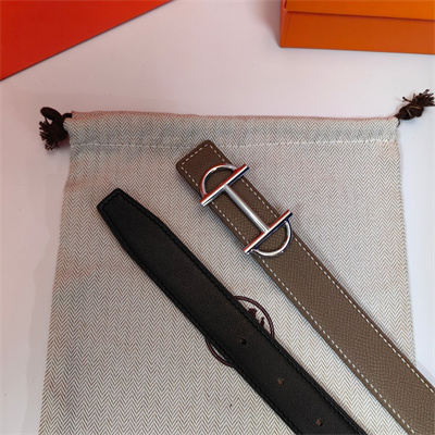 Hermes Gamma belt buckle & Herm??s sur Mer reversible Epsom leather strap Silver Hardware strap 25MM Etoupe/Black