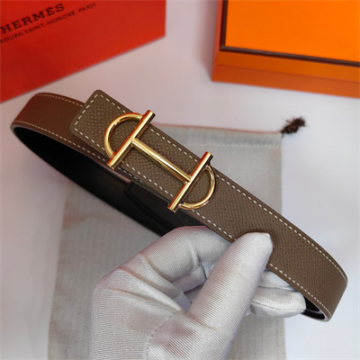 Hermes Gamma belt buckle & Herm??s sur Mer reversible Epsom leather strap Gold Hardware strap 25MM Etoupe/Black