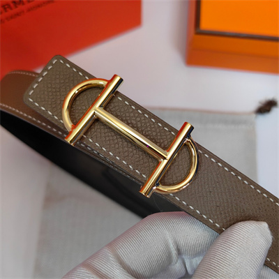 Hermes Gamma belt buckle & Herm??s sur Mer reversible Epsom leather strap Gold Hardware strap 25MM Etoupe/Black