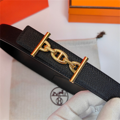 Hermes Lagune belt buckle & Herm??s sur Mer reversible Epsom leather strap Gold Hardware strap 25MM Black