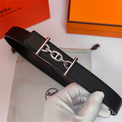Hermes Lagune belt buckle & Herm??s sur Mer reversible Epsom leather strap Silver Hardware strap 25MM Black