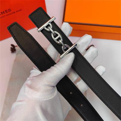 Hermes Lagune belt buckle & Herm??s sur Mer reversible Epsom leather strap Silver Hardware strap 25MM Black
