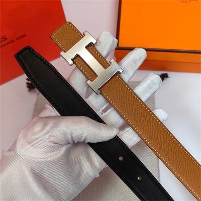 Hermes H belt buckle & Reversible Epsom leather strap 25 mm Silver Hardware Brown/Black