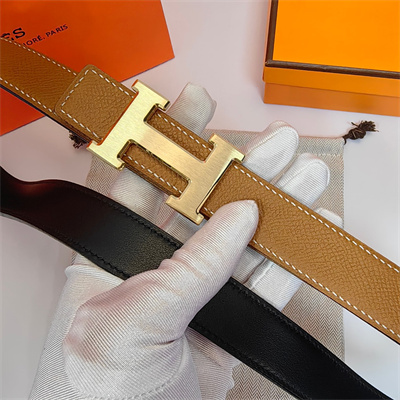 Hermes H belt buckle & Reversible  Epsom leather strap 25 mm Gold Hardware Brown/Black