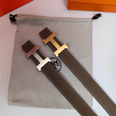 Hermes Mini Constance belt buckle & Reversible leather strap 25 mm Silver Hardware Etoupe/Black