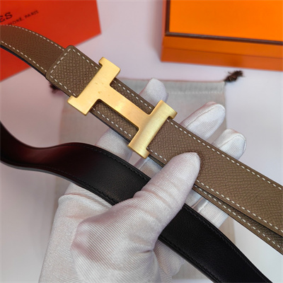 Hermes Mini Constance belt buckle & Reversible leather strap 25 mm Gold Hardware Etoupe/Black
