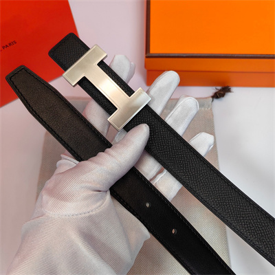 Hermes H belt buckle & Reversible  Epsom leather strap 25 mm Silver Hardware Black