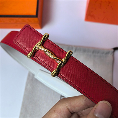 Hermes H Torsade belt buckle & Hermes sur Mer reversible Epsom leather Gold Hardware strap 25MM Red/White