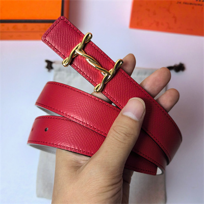 Hermes H Torsade belt buckle & Hermes sur Mer reversible Epsom leather Gold Hardware strap 25MM Red/White