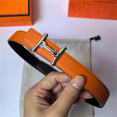 Hermes Mors H belt buckle & Reversible Epsom leather Silver hardware strap 25MM Orange/Black