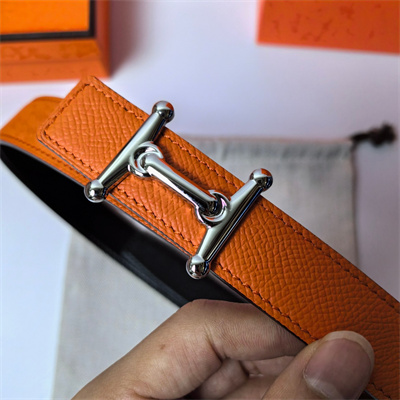 Hermes Mors H belt buckle & Reversible Epsom leather Silver hardware strap 25MM Orange/Black
