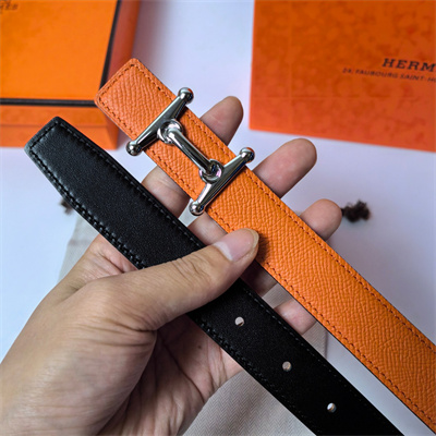 Hermes Mors H belt buckle & Reversible Epsom leather Silver hardware strap 25MM Orange/Black