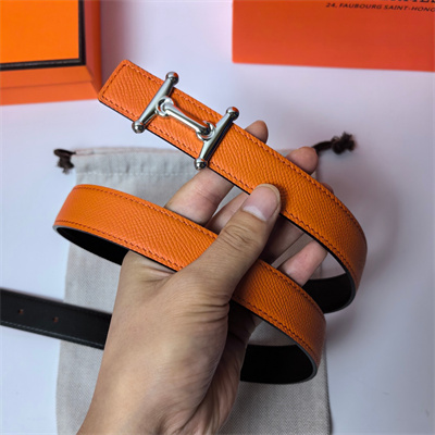 Hermes Mors H belt buckle & Reversible Epsom leather Silver hardware strap 25MM Orange/Black