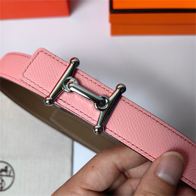 Hermes Mors H belt buckle & Reversible Epsom leather Silver hardware strap 25MM Pink/Etoupe
