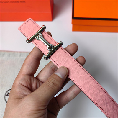 Hermes Mors H belt buckle & Reversible Epsom leather Silver hardware strap 25MM Pink/Etoupe