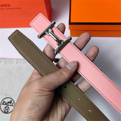 Hermes Mors H belt buckle & Reversible Epsom leather Silver hardware strap 25MM Pink/Etoupe