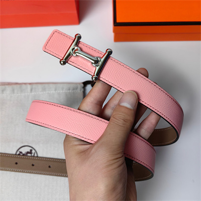 Hermes Mors H belt buckle & Reversible Epsom leather Silver hardware strap 25MM Pink/Etoupe