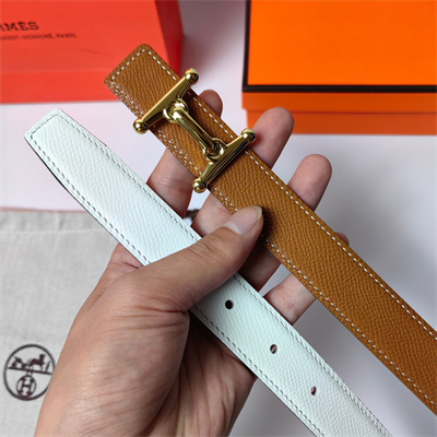 Hermes Mors H belt buckle & Reversible Epsom leather Gold hardware strap 25MM Brown/White