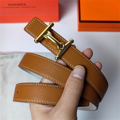 Hermes Mors H belt buckle & Reversible Epsom leather Gold hardware strap 25MM Brown/White